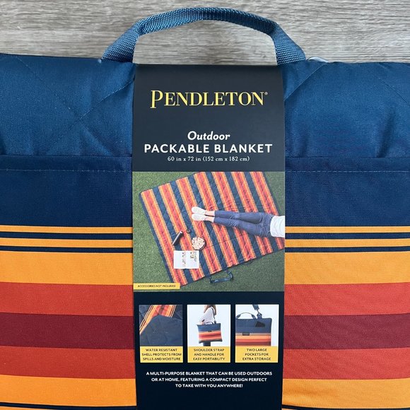 Pendleton Outdoor Packable Blanket Blue Red Orange Stripes 60'' x 72'' NWT - Picture 2 of 3